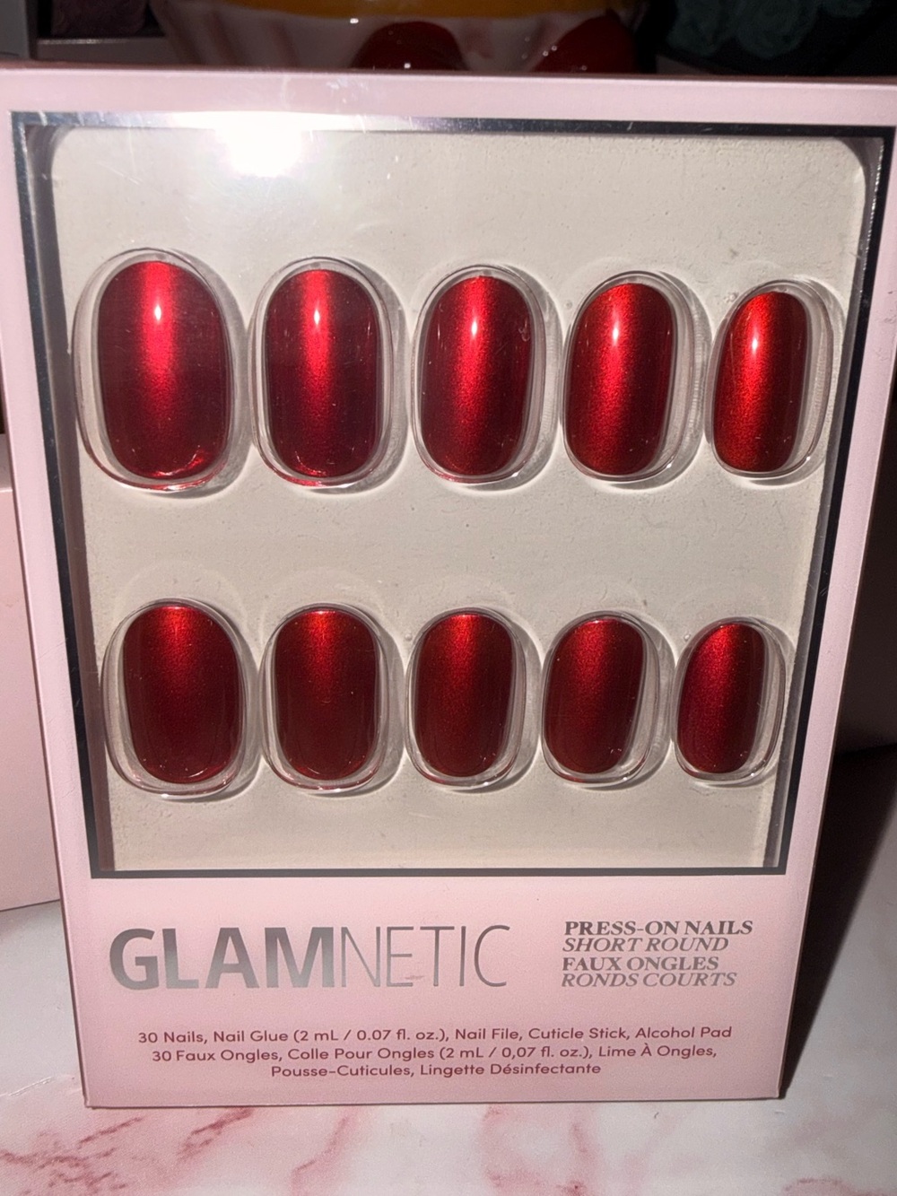 Glamnetic “Cherry Glaze” Red Press-On Nails - Short Round (30 Pack)